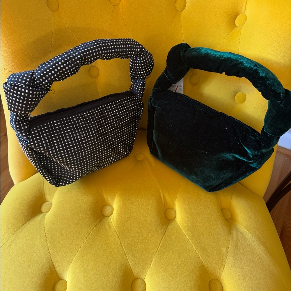 J. Crew Green Velvet and Black Polka Dot Mini Bags